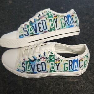 Womens Saved By Grace White Green And Blue Sneakers NEW